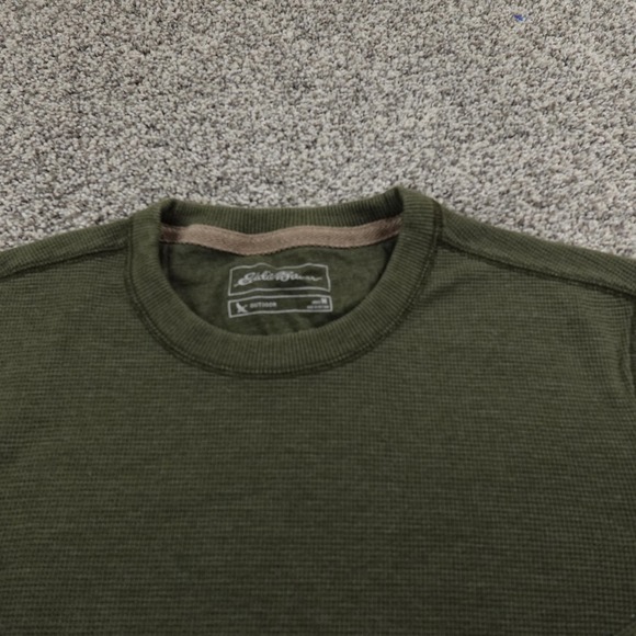 Eddie Bauer Shirt Mens M Green Waffle Knit Thermal Pullover Crewneck Outdoor Top - Picture 3 of 11